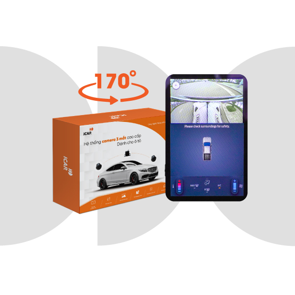 Camera 3 mắt Icar Elliview Y5 Premium 170 độ, ghép hình như cam 360