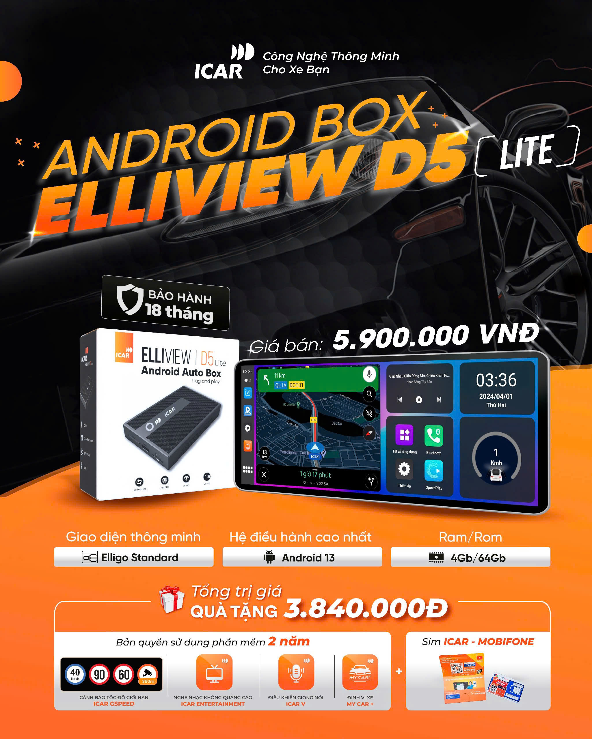 Android Box Elliview D5 Lite+ thế hệ mới từ Icar