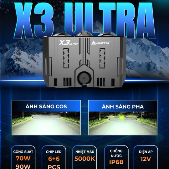 Đèn Trợ Sáng LedPro X3 Ultra Cos Trắng Pha Vàng